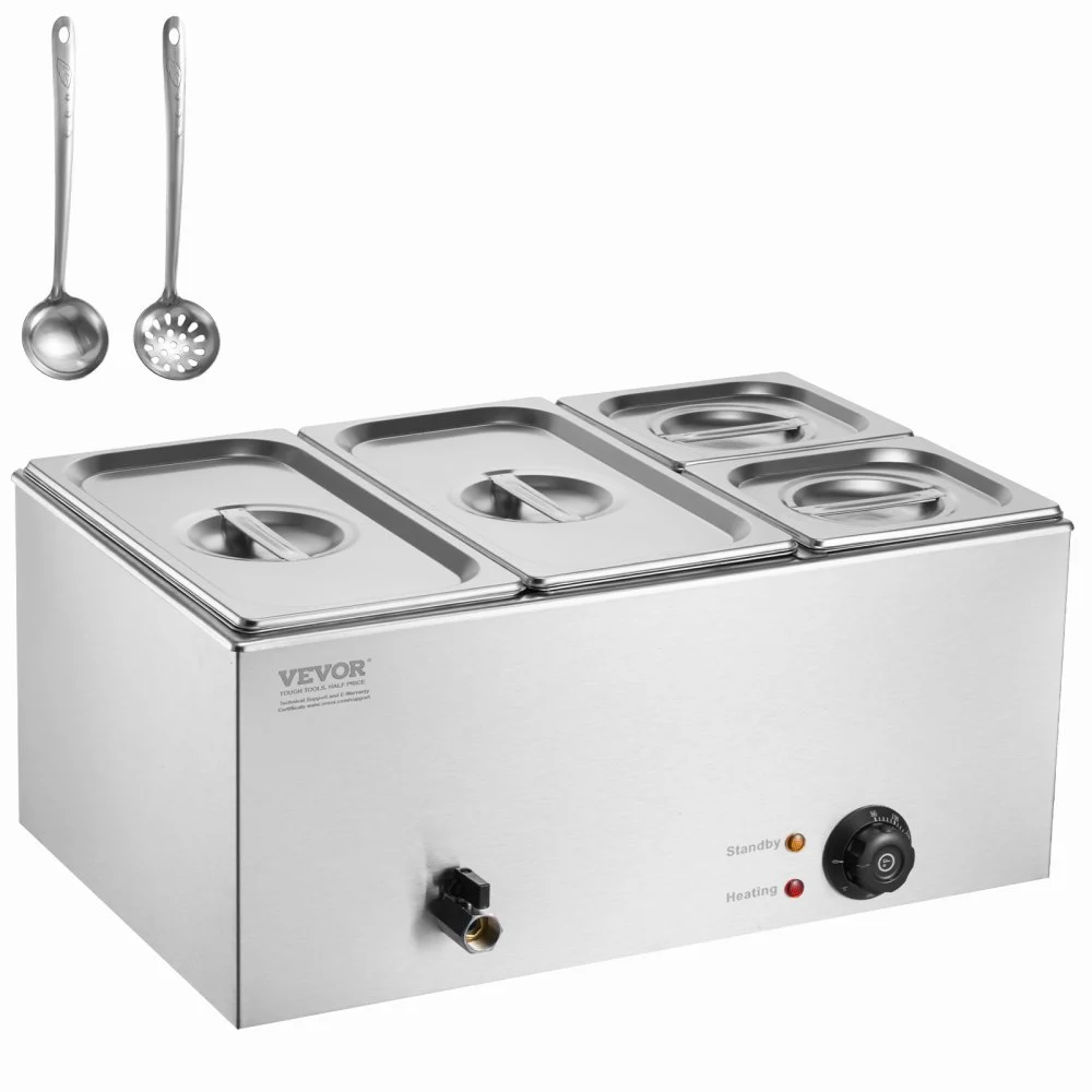VEVOR 4-Pan Commercial Food Warmer, 16.4QT Electric Steam Table, 1200W Professional Countertop Stainless Steel Buffet Bain Marie with 86-185°F Temp Control for Catering and Restaurants, Silver