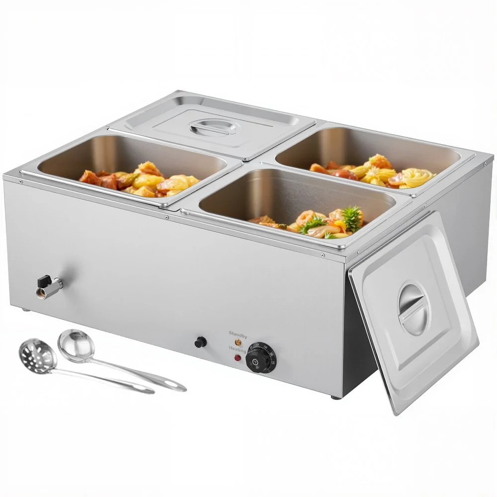 Summer Sale

        
               VEVOR Commercial Food Warmer, 1500W Electric Stainless Steel Steam Food Warmer with Lid, 4-Pan Fast Heating Countertop Buffet Bain Marie with Soup & Perforated Ladles, for Catering, Restaurant, Party