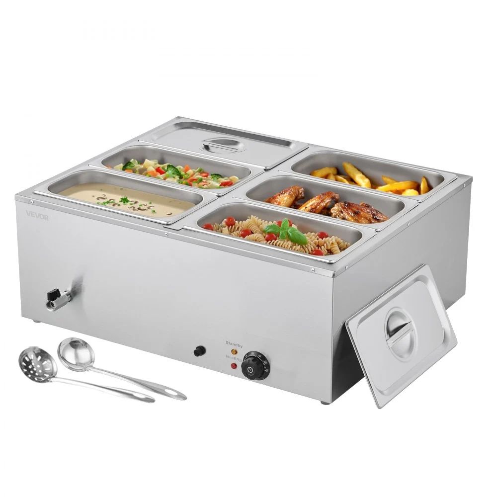 Summer Sale

        
               VEVOR Commercial Food Warmer, 1500W Electric Stainless Steel Steam Food Warmer with Lid, 6-Pan Fast Heating Countertop Buffet Bain Marie with Soup & Perforated Ladles, for Catering, Restaurant, Party