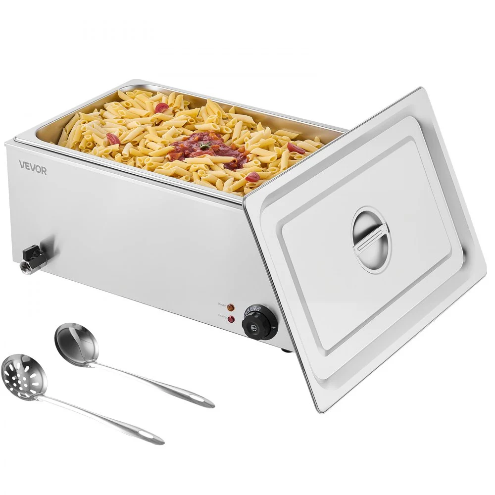 VEVOR 24QT Commercial Food Warmer, Full-Size Pan Electric Steam Table, 1200W Professional Countertop Stainless Steel Buffet Bain Marie with 86-185°F Temp Control for Catering, Buffet, Restaurants