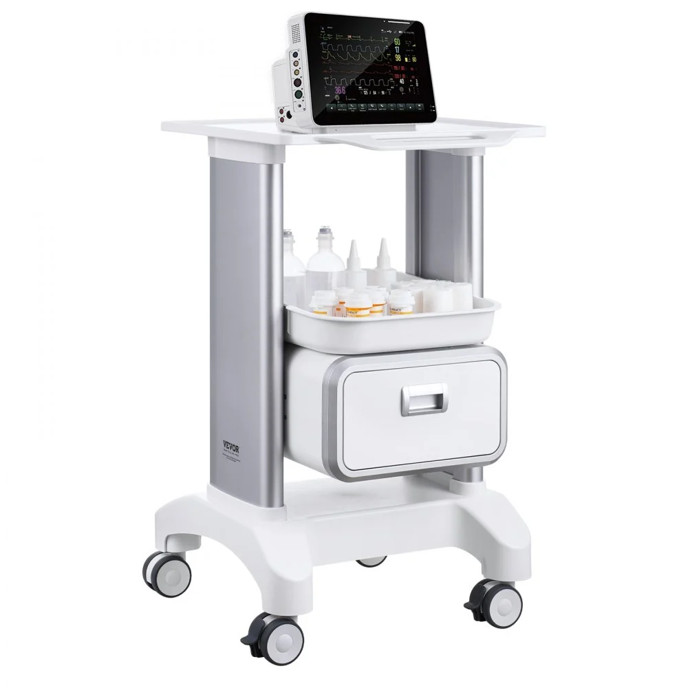 Summer Sale
VEVOR 2 Tiers Lab Carts, Lab Utility Cart with 1 Drawer & 1 Top Tray, Mobile Medical Cart with ABS Material, Lab Rolling Cart with 4 Silent Wheels for Lab, Clinic, Hospital, Salon, White