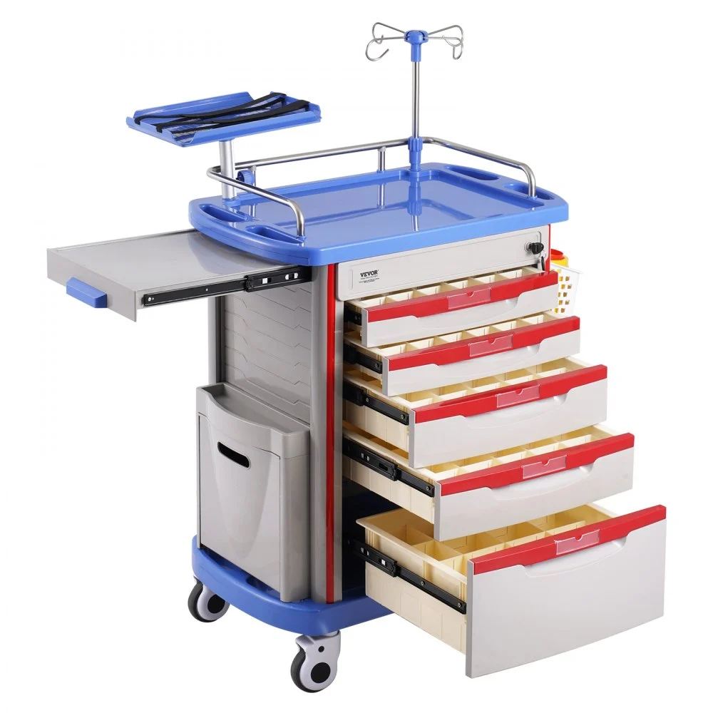 Summer Sale
VEVOR 5 Tiers Lab Carts, Lab Utility Cart with 5 Drawers & 4 Silent Wheels, Mobile Medical Cart with PP Material, Lab Rolling Cart with 2 Trash Cans for Lab, Clinic, Hospital, Salon, Blue