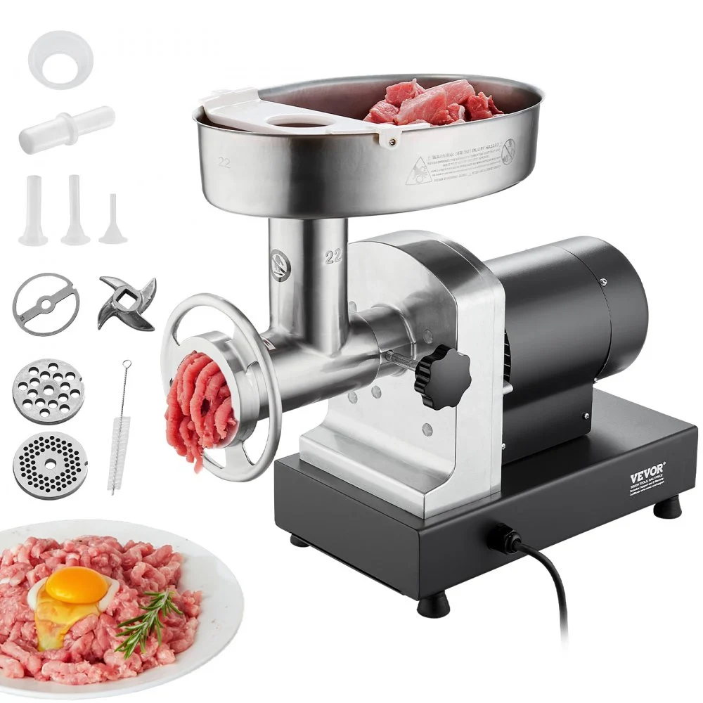VEVOR Meat Grinder, 14 Lbs/Min Capacity Electric Meat Grinders with Blade, Grinding Plate, Sausage Maker, Stainless Steel Commercial Meat Mincer for Kitchen Restaurant Butcher Store