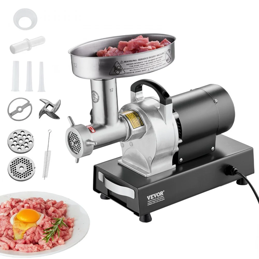 VEVOR Meat Grinder, 9 Lbs/Min Capacity Electric Meat Grinders with Blade, Grinding Plate, Sausage Maker, Stainless Steel Commercial Meat Mincer for Kitchen Restaurant Butcher Store