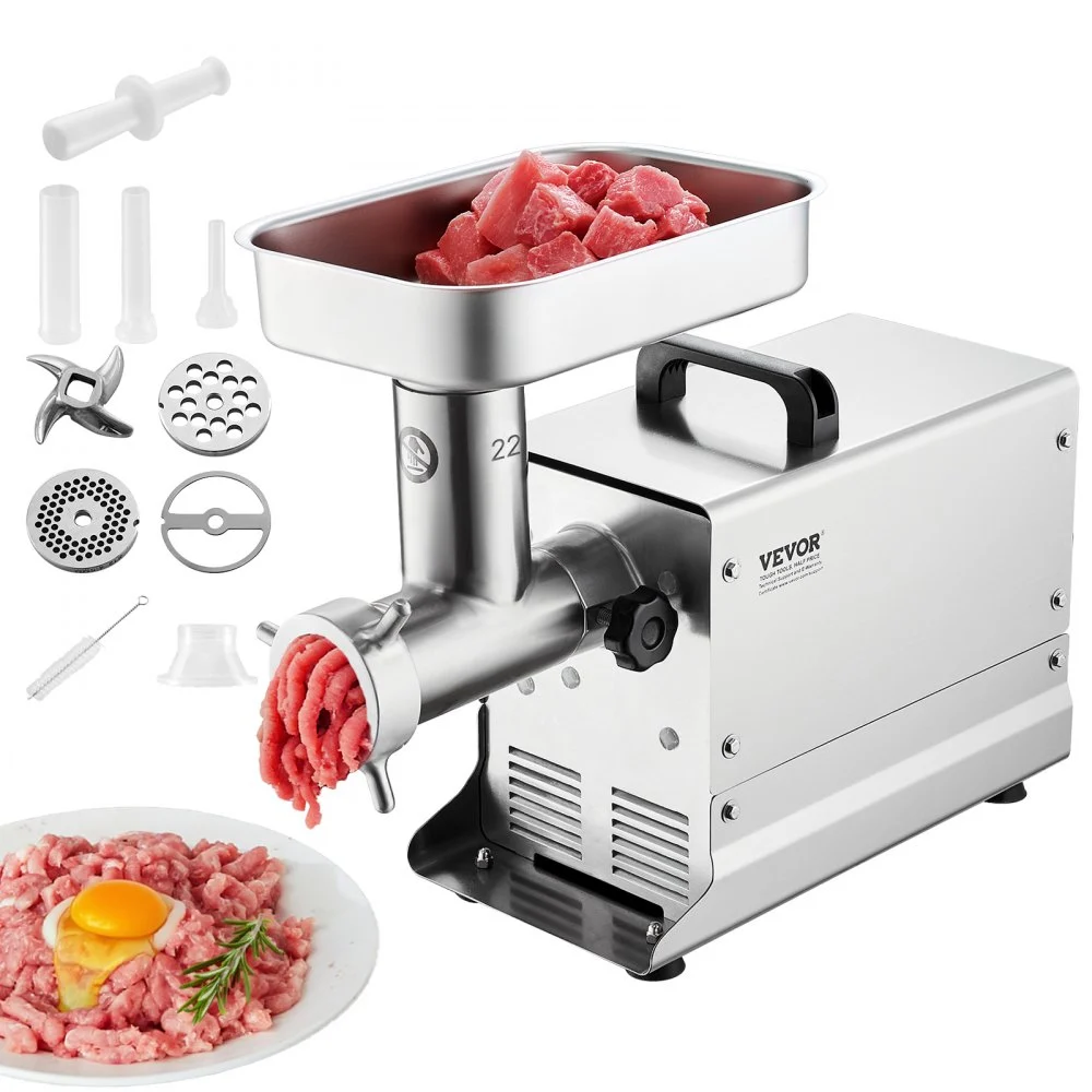 VEVOR Meat Grinder, 13 Lbs/Min Capacity Electric Meat Grinders with Blade, Grinding Plate, Sausage Maker, Stainless Steel Commercial Meat Mincer for Kitchen Restaurant Butcher Store