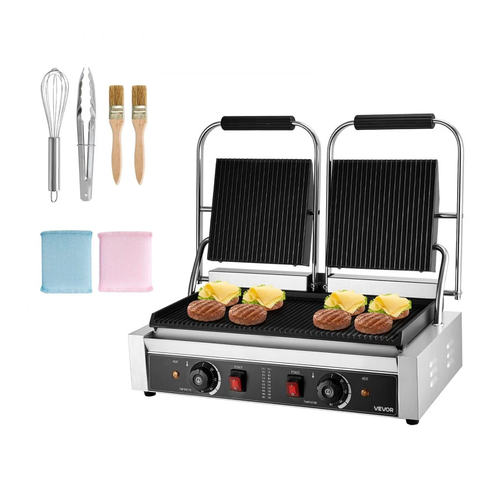 Summer Sale

        
               VEVOR Commercial Panini Grill, 3600W Electric Sandwich Panini Maker, Stainless Steel Double Sandwichs Press with Handle and Temp Control, 19x9 in Full Grooved Enamel Plate, for Hamburger Steak Bacon