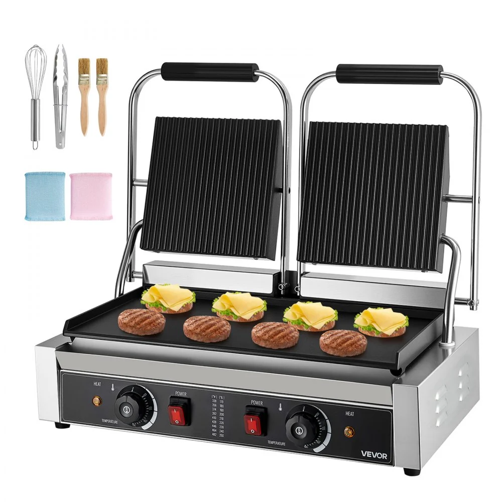 Summer Sale

        
               VEVOR Commercial Panini Grill, 3600W Electric Sandwich Panini Maker, Stainless Steel Double Sandwichs Press Grill with Handle and Temp Control, 19x9 in Flat Enamel Plate for Hamburger Steak Bacon