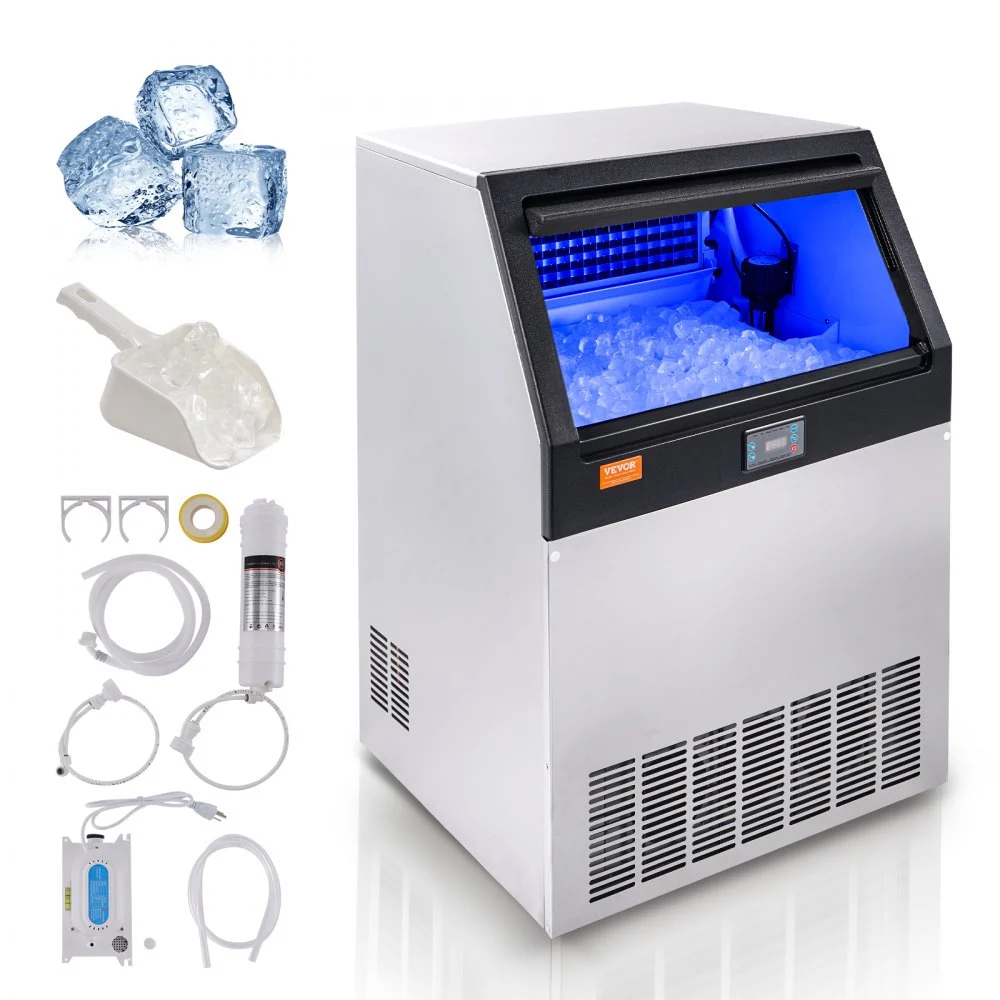 VEVOR Commercial Ice Maker, 200lbs/24H, Ice Maker Machine, 90 Ice Cubes in 12-15 Minutes, Freestanding Cabinet Ice Maker with 66lbs Storage Capacity LED Digital Display, for Bar Home Office Restaurant