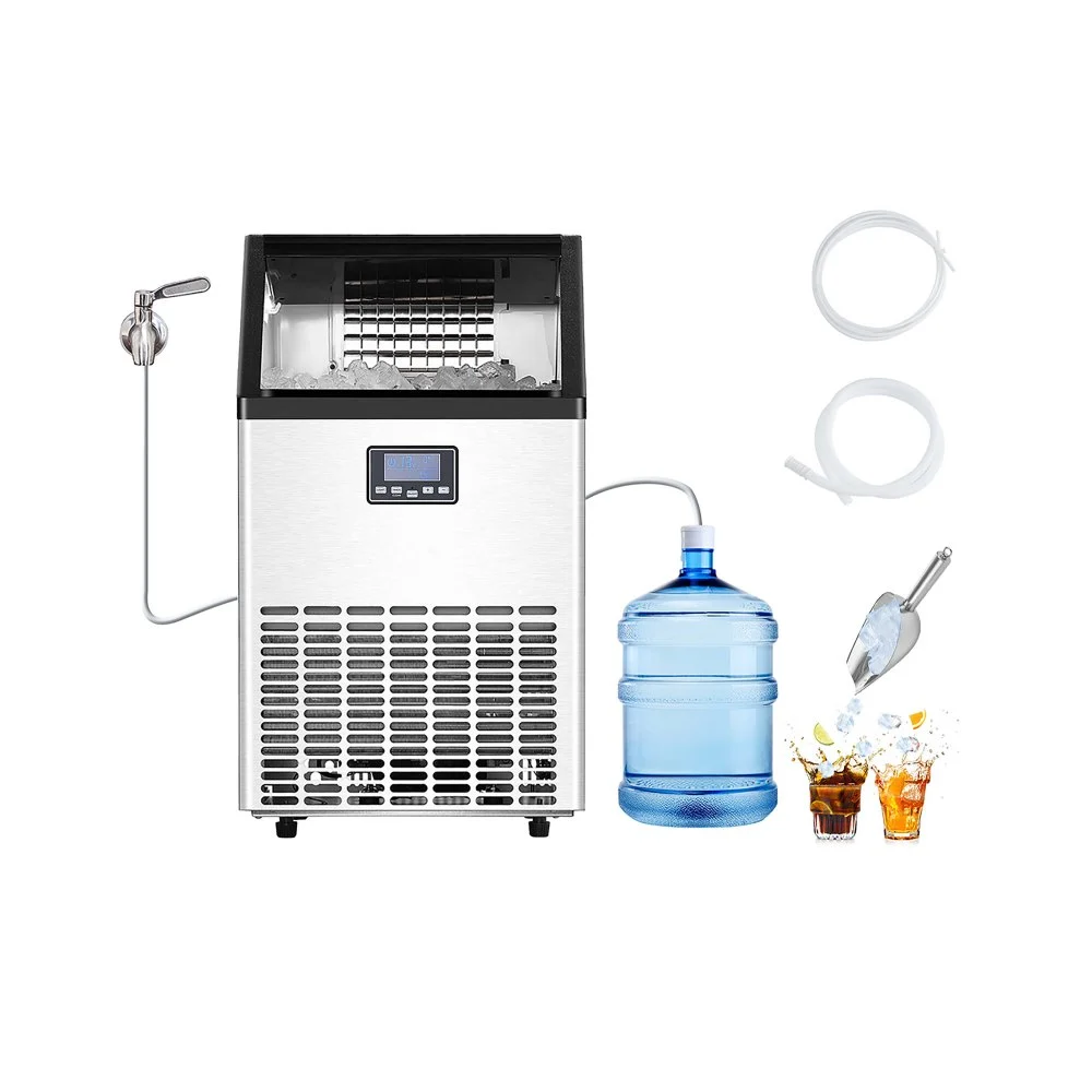 VEVOR 150lbs/24H Commercial Ice Maker, 45 Ice Cubes in 15 Minutes, Freestanding Ice Maker Machine with 33lbs Large Storage Capacity for Bar Office Restaurant, with LED Digital Display & Self-Cleaning