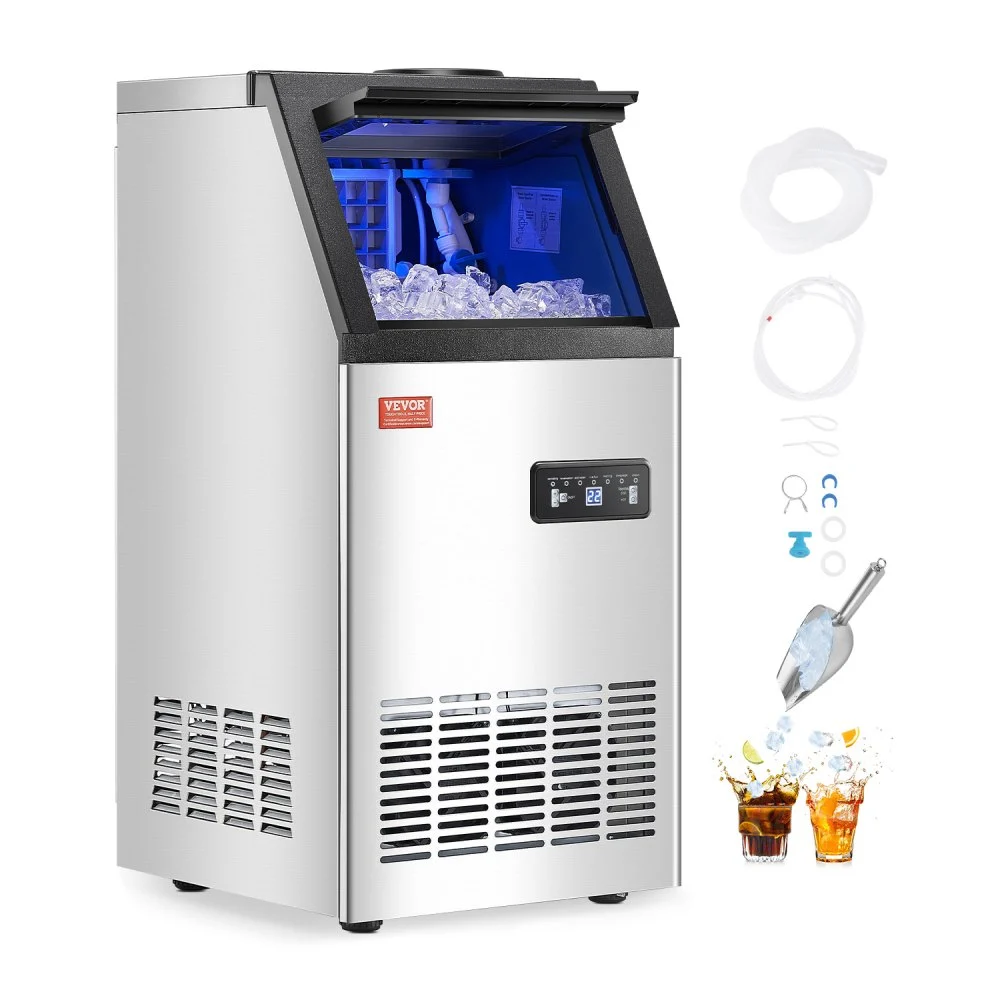 VEVOR Commercial Ice Maker Machine, 80lbs/24H Ice Maker Machine with 28lbs Storage Capacity, 36 Ice Cubes in 15 Minutes, LED Digital Display Freestanding Self-Cleaning for Bar Office Restaurant