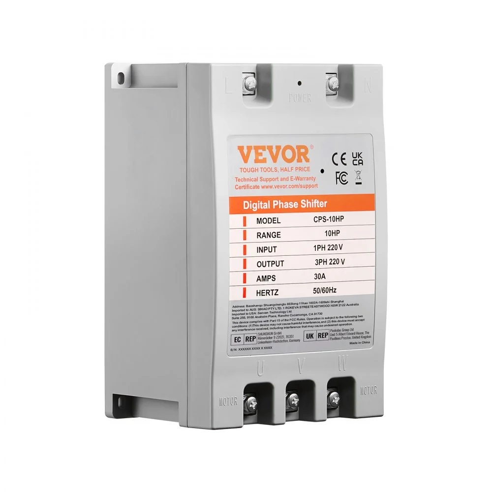 Summer Sale
VEVOR 3 Phase Converter - 10HP 30A 220V Single Phase to 3 Phase Converter, Digital Phase Shifter for Residential and Light Commercial Use, 220V Input/Output (One Converter for One Motor Only)