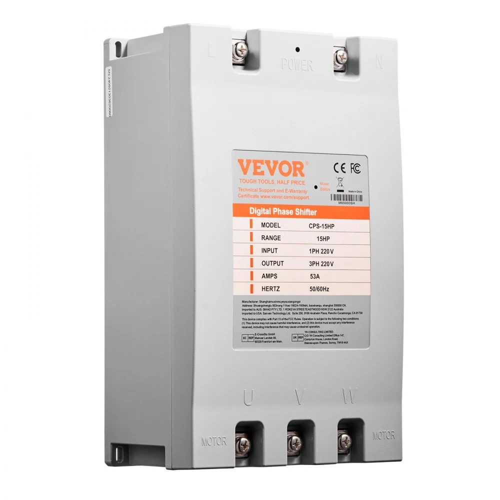 Summer Sale
VEVOR 3 Phase Converter - 15HP 53A 220V Single Phase to 3 Phase Converter, 220V Input/Output, Digital Phase Shifter for Residential & Light Commercial Use (One Converter for One Motor Only)