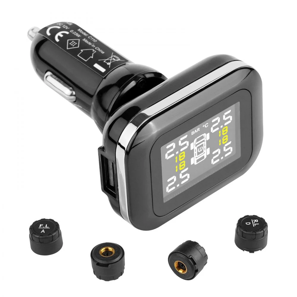 VEVOR RV Tire Pressure Monitoring System, 7.3-87 PSI Trailer TPMS, Universal Wireless Car Alarm System, Waterproof TPMS Sensors Set with 4 Sensors, 5 Alarm Modes, Real-time Display, Easy to Install