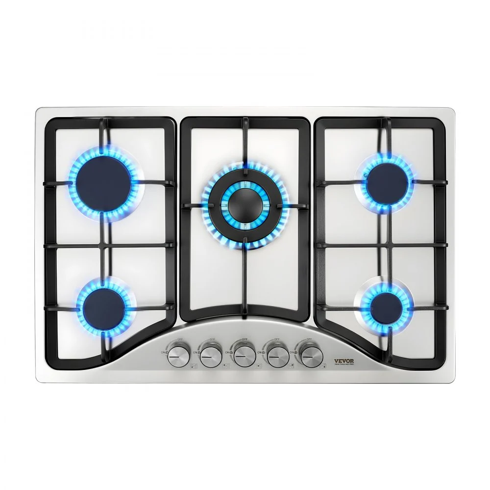Summer Sale
VEVOR 30-inch Gas Cooktop, 5 Burners Built-in Gas Stove Top, Max 12250BTU NG/LPG Convertible Stainless Steel Natural Gas Hob, with Thermocouple Protection for Camping, RV, Apartment