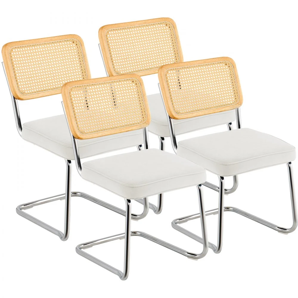 VEVOR Rattan Dining Chairs Set of 4, Mid Century Modern Dining Chair, Upholstered Velvet Accent Chair with Rattan Back, Retro Dining Room Kitchen Chair for Living Room, Bedroom, Office (18.1 Inch)