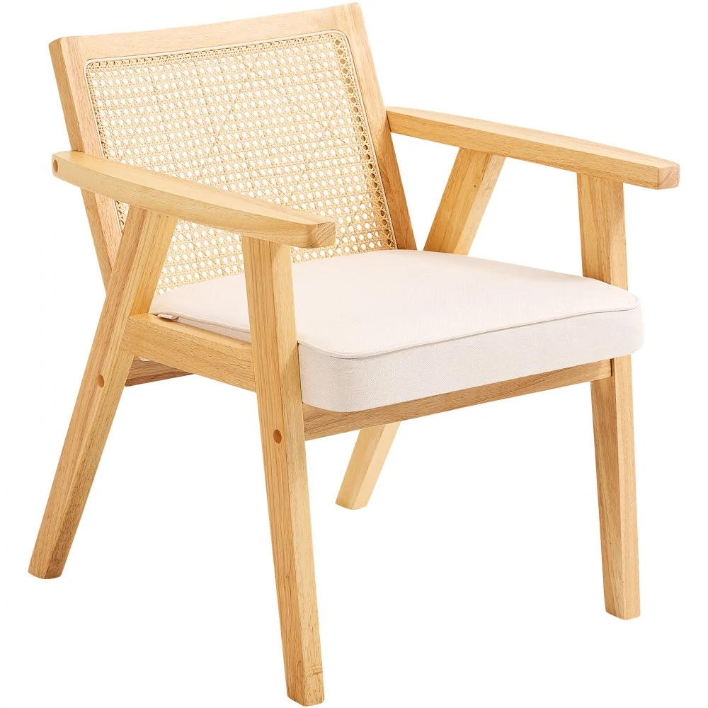 Clearance
VEVOR Mid Century Modern Rattan Chair, Upholstered Velvet Accent Chair with Rattan Back, Retro Living Room Chair for Living Room, Bedroom, Reading Room, and Office, Beige