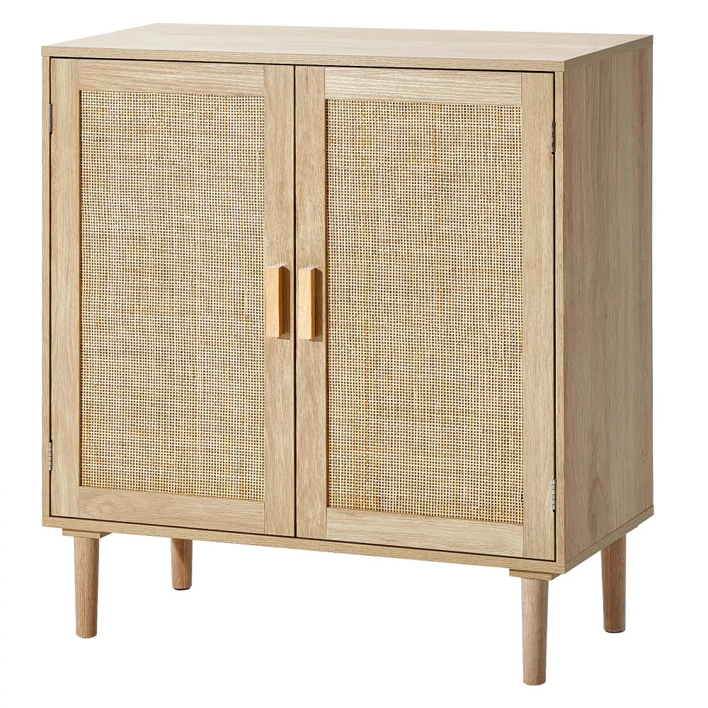 VEVOR Rattan Cabinet, Rattan Storage Cabinet with 2 Magnetic Doors and Adjustable Shelves, Sideboard Buffet Cabinet for Hallway, Entryway, Living Room, or Kitchen, Natural