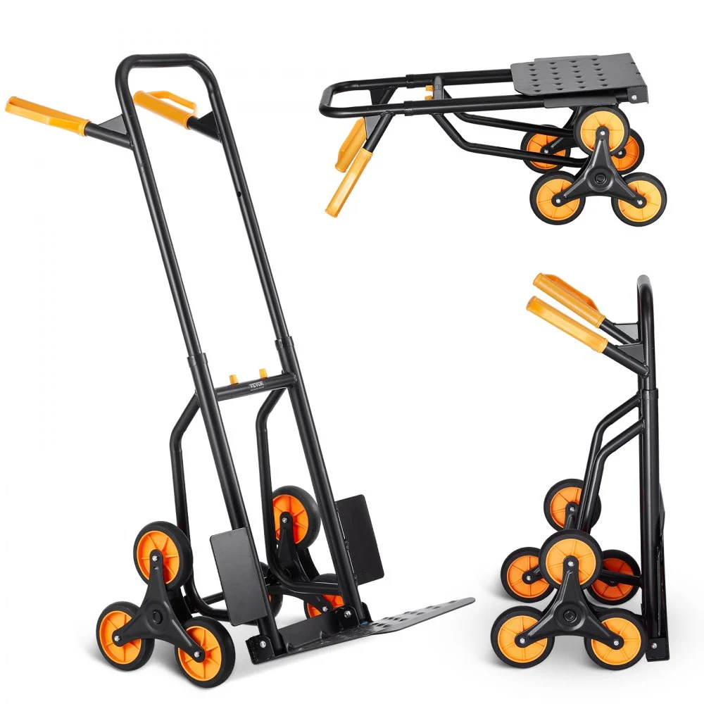 VEVOR Stair Climbing Cart, 440 lbs Capacity Stair Climber Hand Truck and Dolly, Heavy-Duty Folding Trolley Cart with Dual Handle, 6 Wheels & 2 Elastic Ropes for Home Office Shopping Moving Warehouse