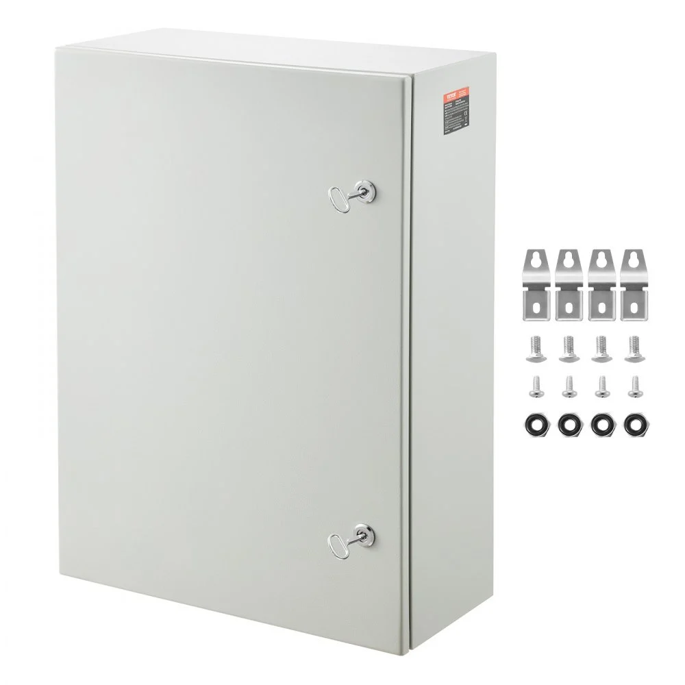VEVOR Steel Electrical Box, 27.6 x 19.7 x 9.8 in, Cold Rolled Steel Electrical Enclosure Box, Wall-Mounted Outdoor Electronic Equipment Enclosure with Mounting Plate, Hinges, Lock, IP66 Waterproof