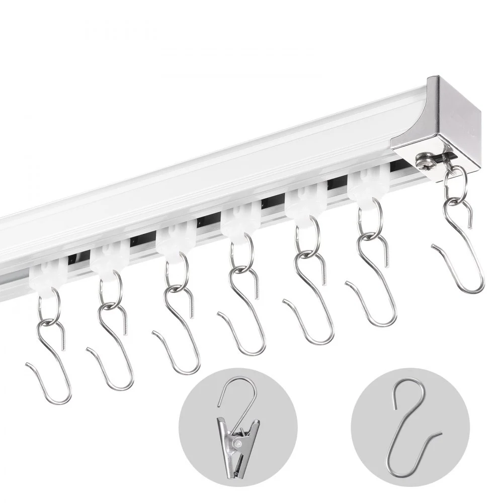 VEVOR Ceiling Curtain Track Set, 8.9 FT/2.7 Meter, Sliding Ceiling Track System for Curtains, Room Divider Curtain Track Ceiling/Wall Mounted for Living Room Bedroom with Hooks and Hardware, White