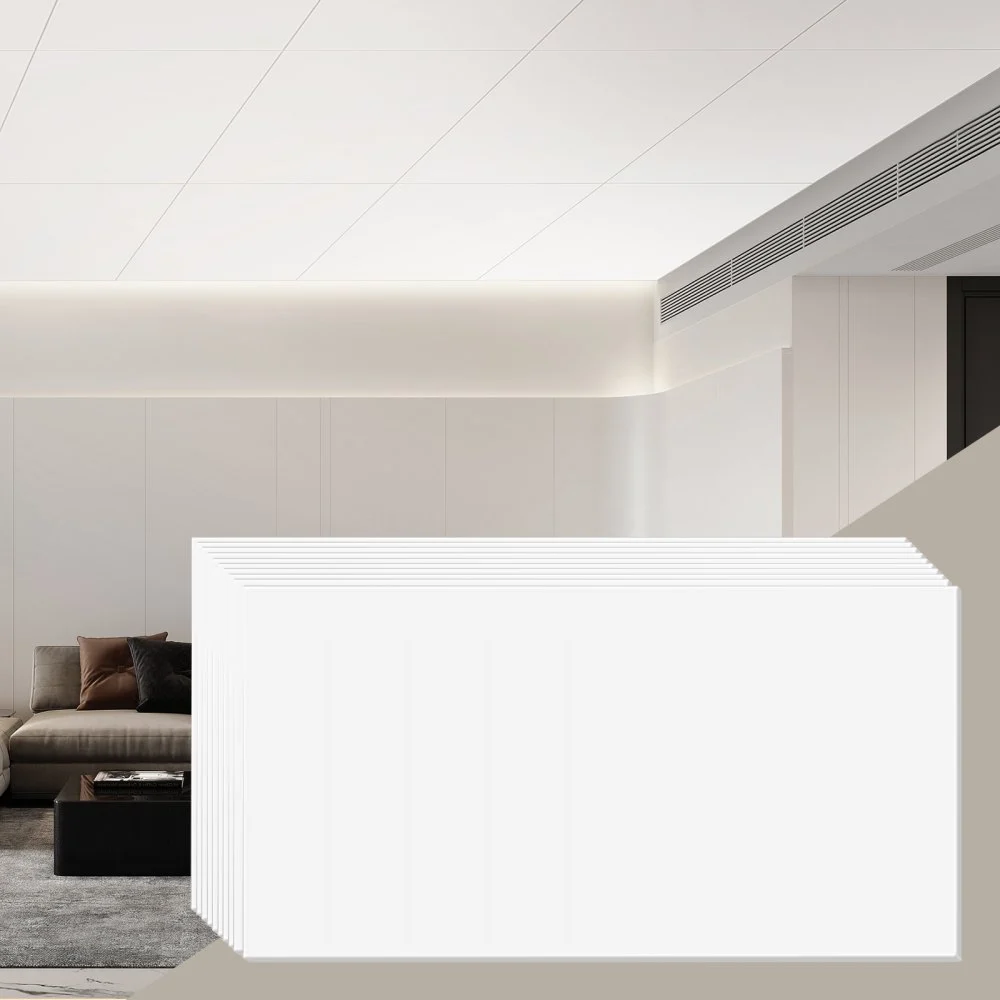 VEVOR Ceiling Tiles, 10-Pack 24 x 48 in, Drop Ceiling Tiles Premium PVC Foam Sheet, Fire-Rated & Good Flexibility & Easy Installation, Ceiling Covering for Home/Office Decoration, Smooth White