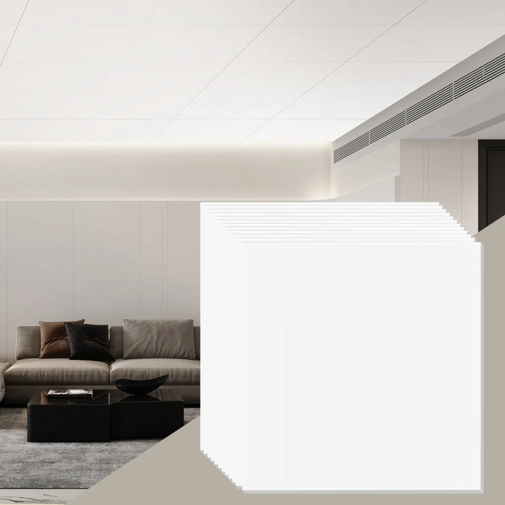 VEVOR Ceiling Tiles, 12-Pack 24 x 24 in, Drop Ceiling Tiles Premium PVC Foam Sheet, Fire-Rated & Good Flexibility & Easy Installation, Ceiling Covering for Home/Office Decoration, Smooth White