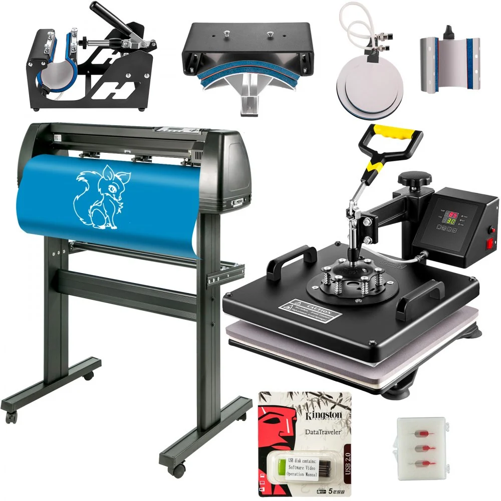 VEVOR 6 In 1 Mug Hat Heat Press & 28 Inch Vinyl Cutter Machine w/ Floor Stand