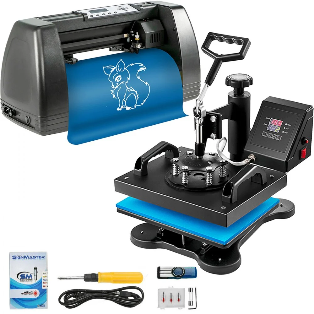 VEVOR HP230-B 12"x10" Dual Digital T-Shirt Heat Press Machine + 14" Vinyl Cutting Plotter With SIGNMASTER Software