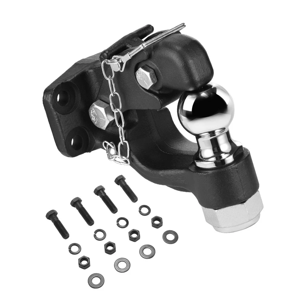 VEVOR Pintle Hook, 20000 lbs Towing Capacity, Trailer Hitches Receiver Hook Combination 2-inch Hitch Ball, Fits for 2.5 to 3-inch Lunette Ring with Mounting Kit, Wear-resistant, Black Powder Coat