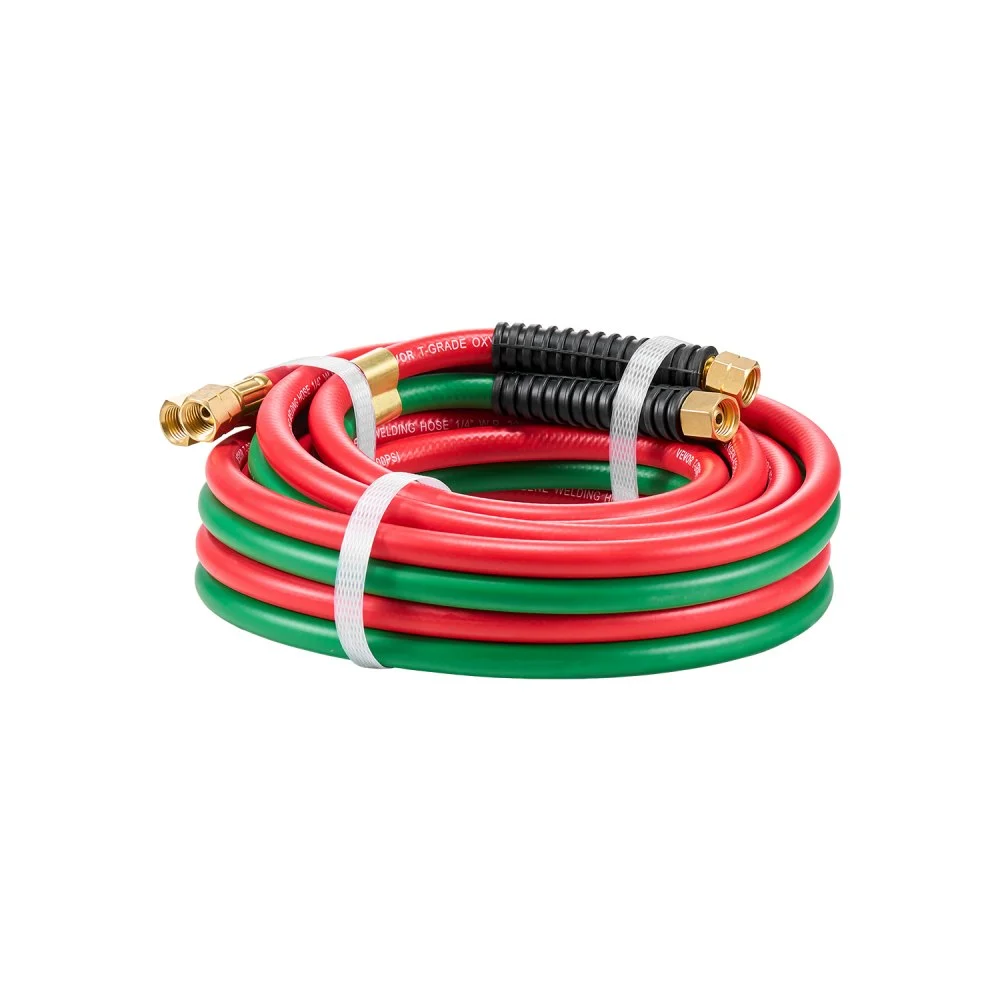 VEVOR Oxygen Acetylene Hose, 1/4-Inch x 15FT Oxy Acetylene Hose with 9/16"-18 B Fitting, 300PSI T Grade Welding Cutting Torch Twin Hose, Compatible with Oxygen, Acetylene, Propane and Other Fuel Gases