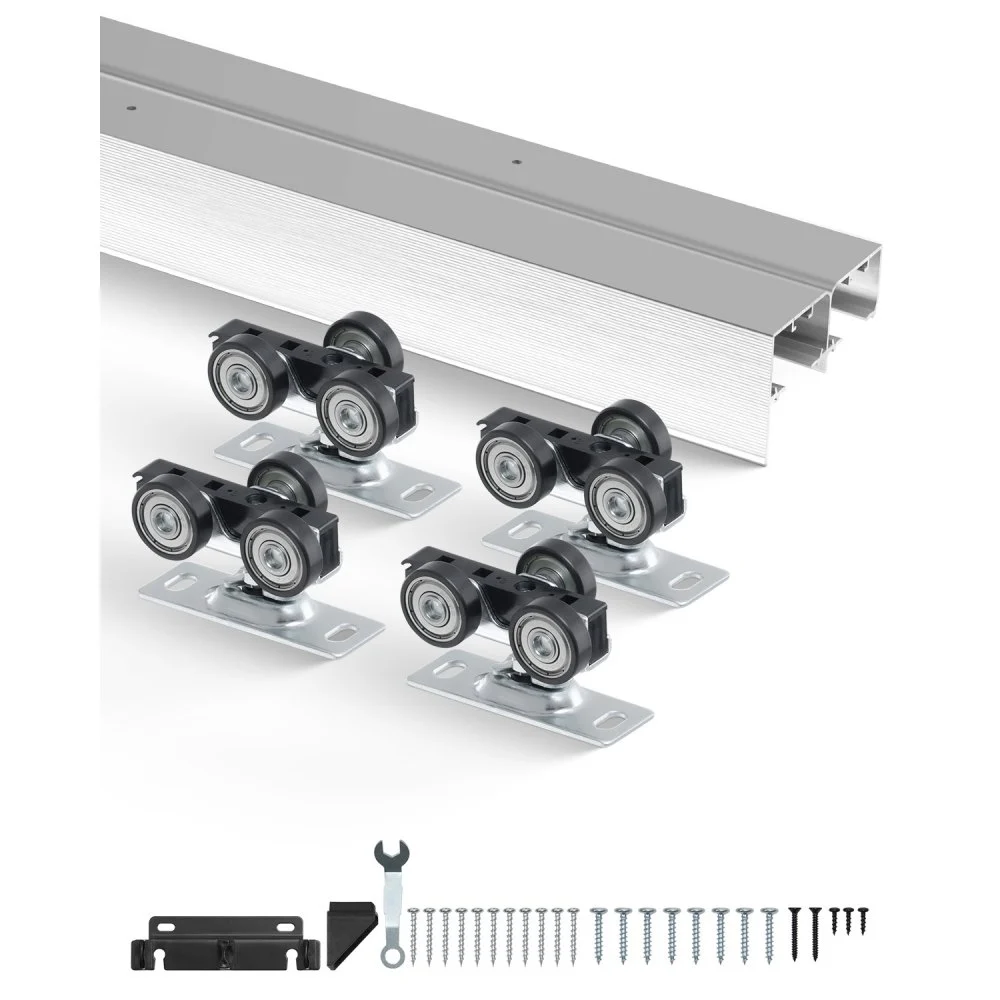 VEVOR Bypass Door Hardware, 6ft Heavy Duty Bypass Sliding Door Hardware Kit, Aluminum Alloy Sliding Closet Door Hardware Set for 2 Door System, Fit Door Thickness 1 3/8 " - 1 3/4", Easy to Install
