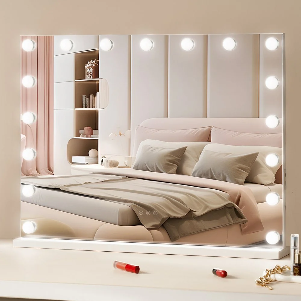 VEVOR Hollywood Vanity Mirror With Lights, Dimmable Bulbs &3 Color Lighting Modes, Makeup Mirror w/ Detachable 5X Magnification,USB Port,Type C,Smart Touch Control,Desktop Wall-mount( 31.5x23.6in, White)