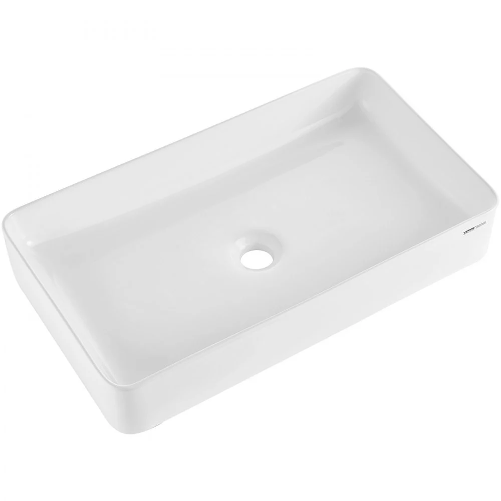 VEVOR Rectangle Vessel Sink, 24" x 13.8" Bathroom Vessel Sink Countertop, White Ceramic Bathroom Sinks Above Counter, Modern Style, Bright and Elegant, Well-Packaged for Bathroom, Hotel, Toilet, RV