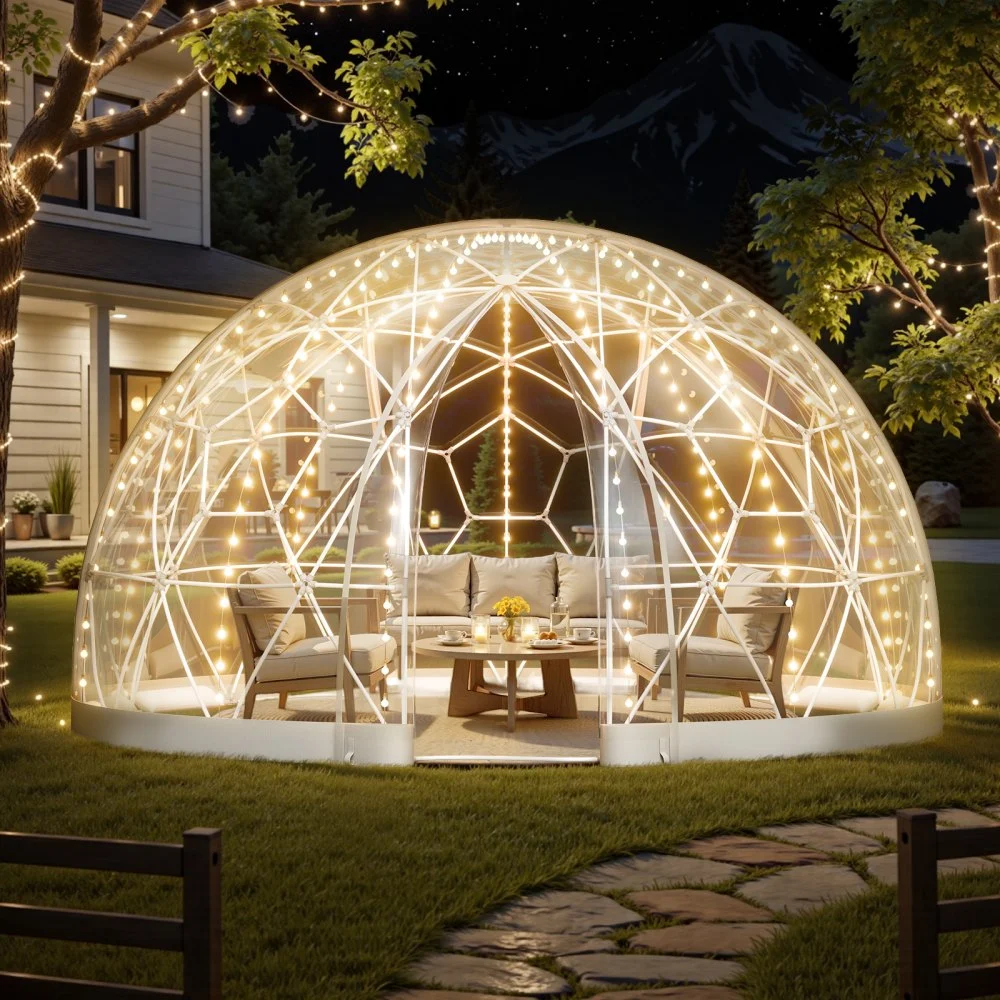 VEVOR Garden Dome Igloo, 9.5 x 5.7 ft Outdoor Clear Bubble Tent for 2-4 Person, Weatherproof Geodesic Dome Greenhouse with Window, PVC Igloo Tent for Backyard Patios Camping Party Wedding