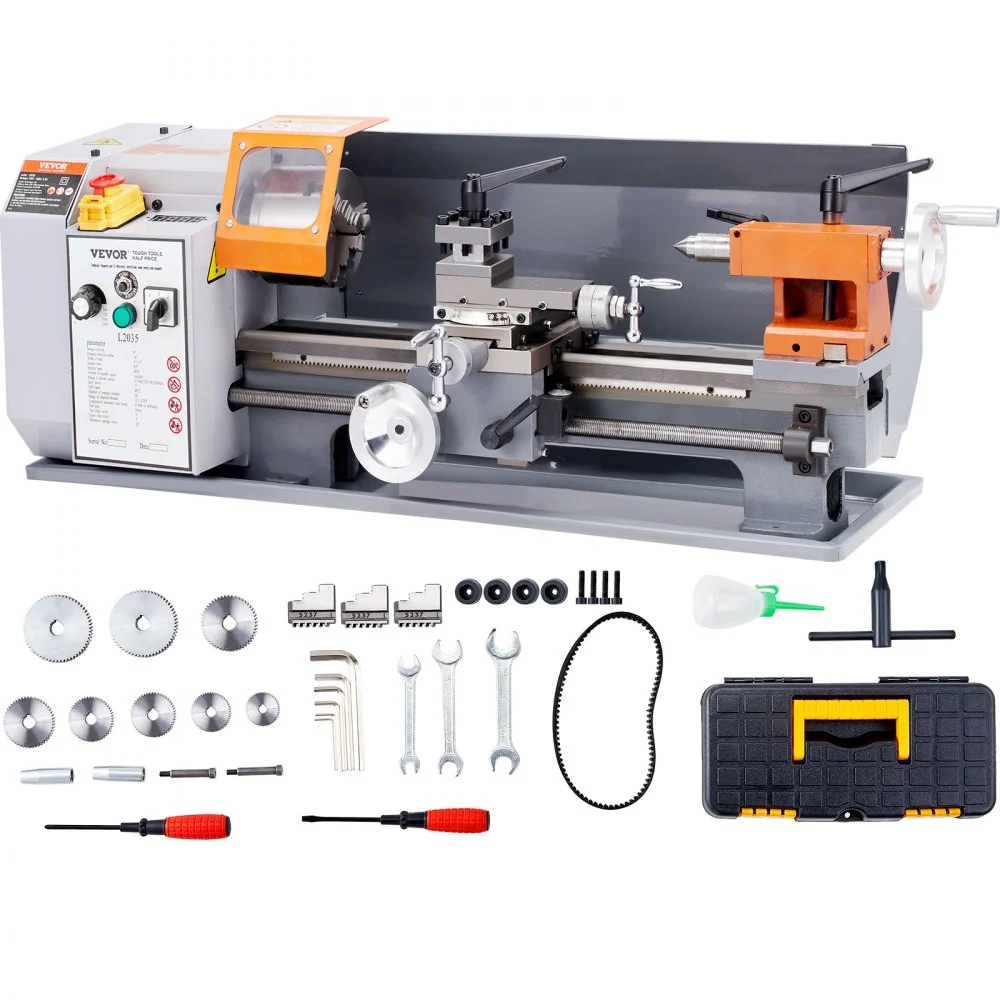 Summer Sale
VEVOR Metal Lathe Machine, 7.87'' x 13.78'', Precision Benchtop Power Metal Lathe,, 50-2500 RPM Continuously Variable Speed, 600W Brush Motor Metal Gears, with Tool Box for Processing Precision Parts
