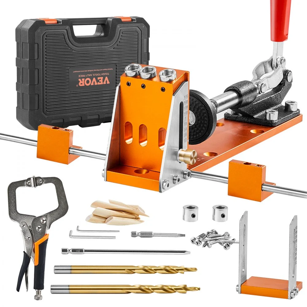 Summer Sale
VEVOR Pocket Hole Jig Kit, 34 Pcs Pocket Hole Jig System with 11" C-clamp, Fixture, Step Drills, Wrenches, Drill Stop Rings, Square Drive Bits, Toolbox, Adjustable, for DIY Carpentry Projects