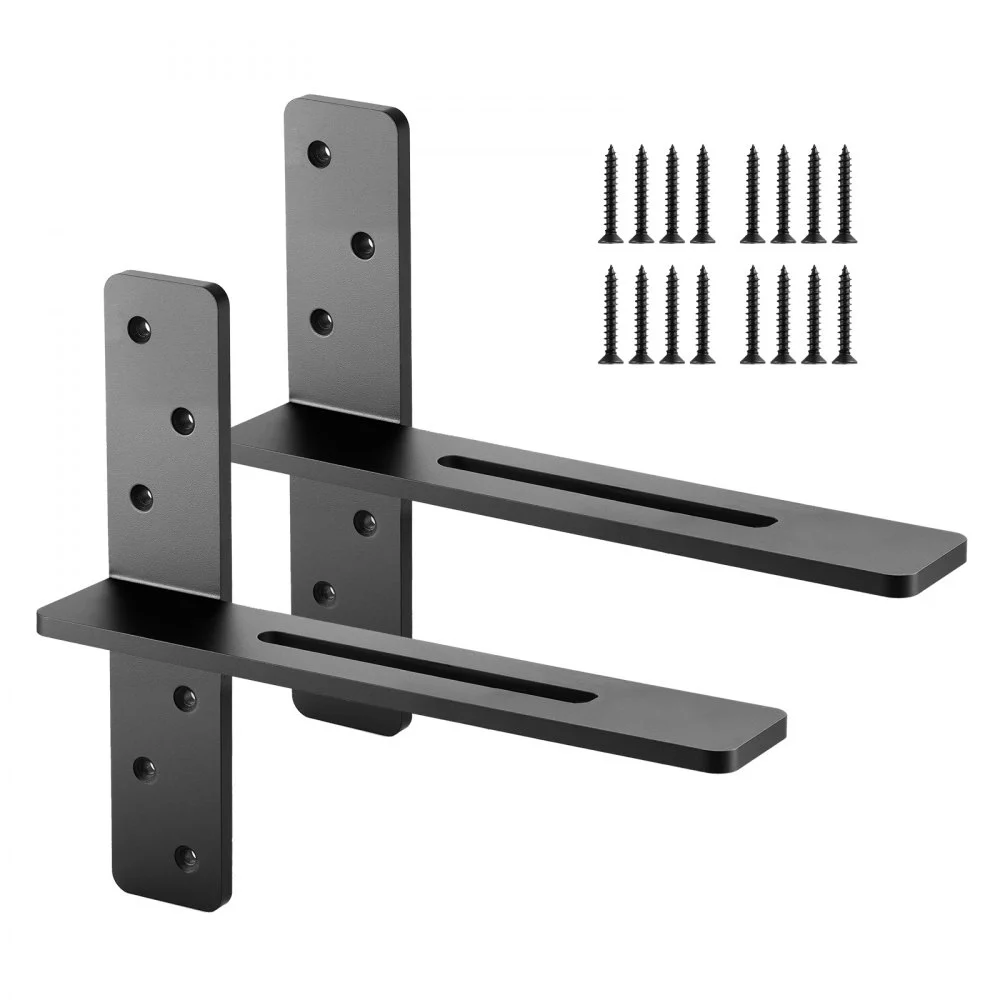 VEVOR T Shelf Brackets 2 Pcs, 200 lbs/90 kg Weight Capacity, 14x2.89x12 in / 355.6x73.5x304.8 mm, Solid Steel Heavy Duty Brackets for Shelves, Countertop Support Floating Bracket Hardware with Screws