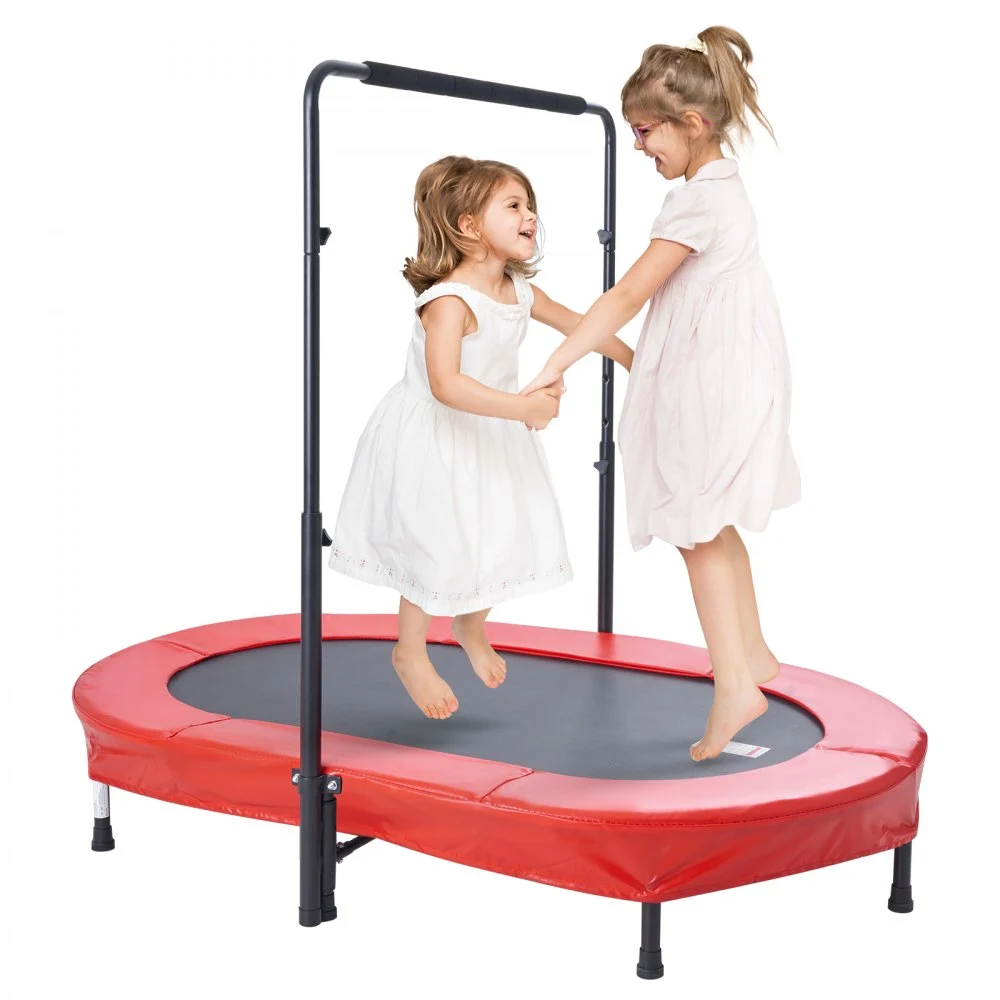 VEVOR Kids Trampoline, 56x36 inch Indoor Outdoor Trampoline, Foldable Mini Trampoline with Handle, Rebounder Trampoline for Toddlers, Birthday Gift for 3+ Years Children, Boys Girls for Fun, Red