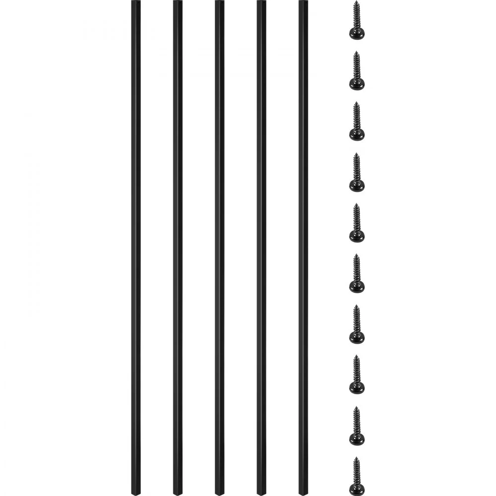 VEVOR Deck Balusters, 16 Pack Metal Deck Spindles, 44"x0.5" Staircase Baluster with Screws, Iron Deck Railing for Wood and Composite Deck, Stylish Black Baluster for Outdoor Stair Deck Porch