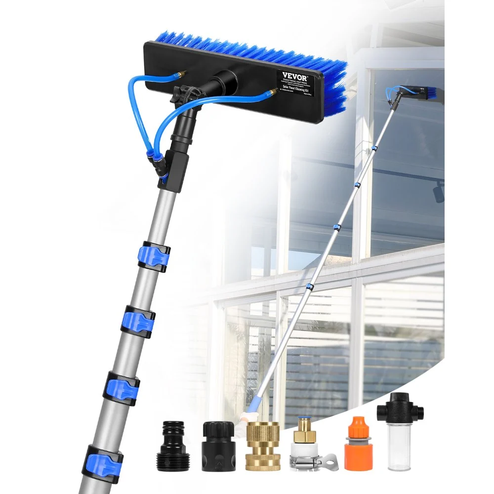 VEVOR Water Fed Pole Kit, 30FT Solar Panel Cleaning Pole with Extendable Handle, 180° Rotatable Brush Head & 65.6FT Hose, Household & Outdoor Window Cleaner Tool for Caravan Solar Panel Deck
