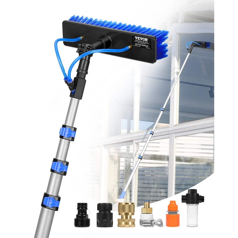 VEVOR Water Fed Pole Kit, 20FT Solar Panel Cleaning Pole with Extendable Handle, 180° Rotatable Brush Head & 65.6FT Hose, Household & Outdoor Window Cleaner Tool for Caravan Solar Panel Deck