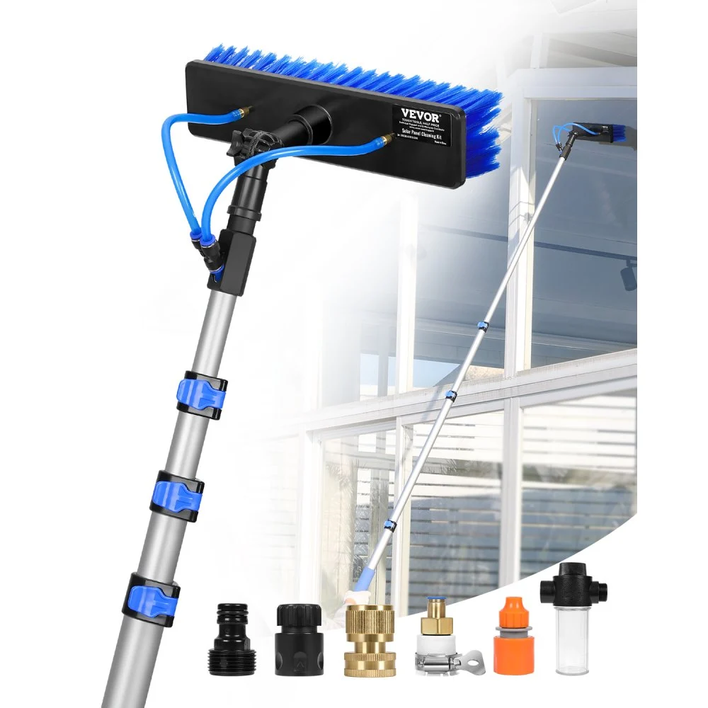 VEVOR Water Fed Pole Kit, 12FT Solar Panel Cleaning Pole with Extendable Handle, 180° Rotatable Brush Head & 65.6FT Hose, Household & Outdoor Window Cleaner Tool for Caravan Solar Panel Deck
