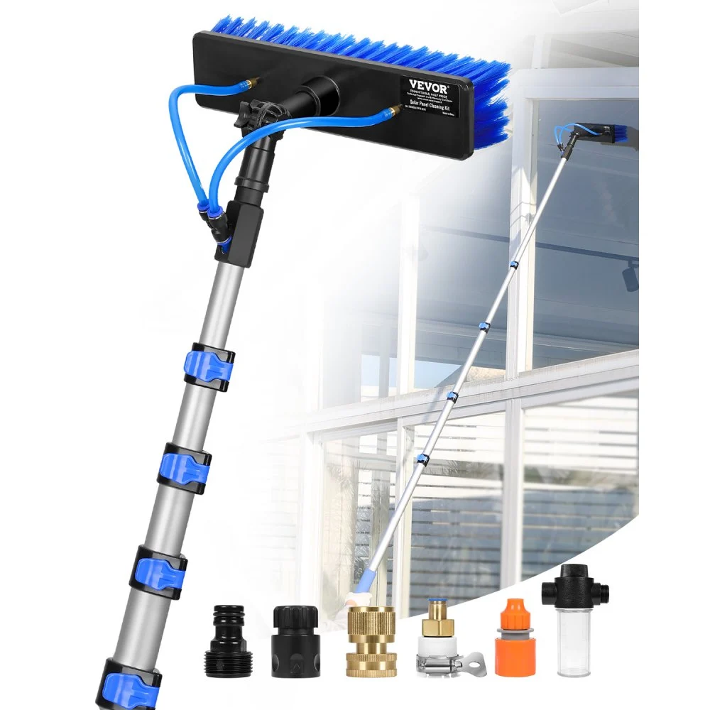 VEVOR Water Fed Pole Kit, 24FT Solar Panel Cleaning Pole with Extendable Handle, 180° Rotatable Brush Head & 65.6FT Hose, Household & Outdoor Window Cleaner Tool for Caravan Solar Panel Deck
