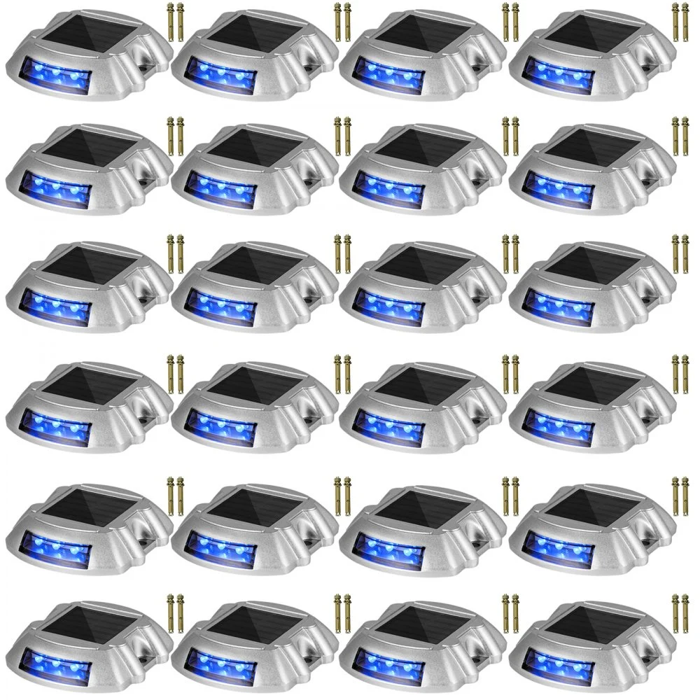 VEVOR Driveway Lights 24-Pack, Solar Driveway Lights with Switch Button, Solar Deck Lights Waterproof, Wireless Dock Lights 6 LEDs for Path Warning Garden Walkway Sidewalk Steps, LED Bright Blue