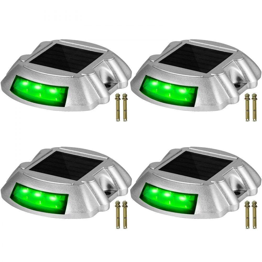 Vevor Driveway Lights, 4-Pack Solar Driveway Lights with Switch Button, Solar Deck Lights Waterproof, Wireless Dock Lights 6 LEDs for Path Warning Garden Walkway Sidewalk Steps, LED Bright Green