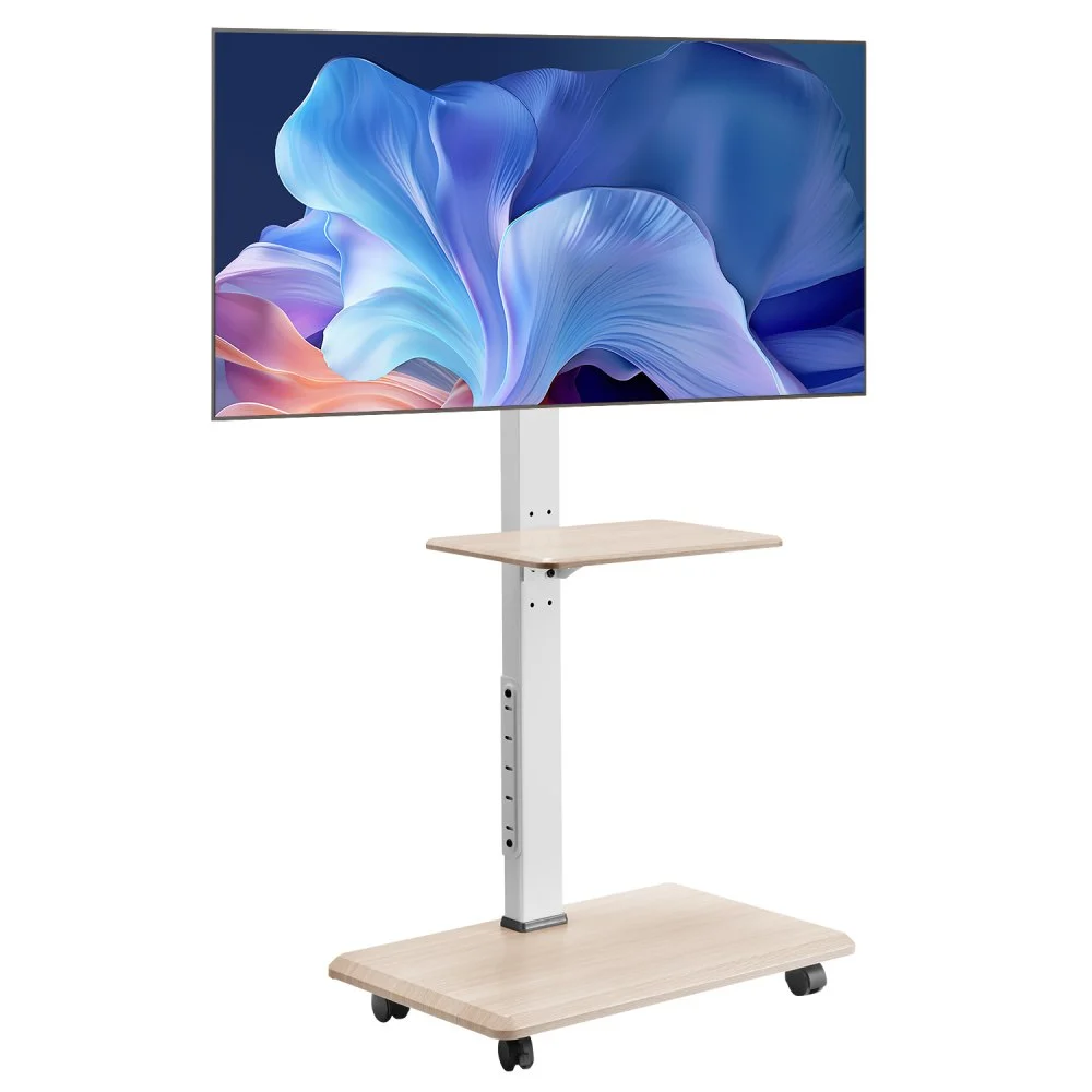 VEVOR Rolling TV Stand, Mobile TV Cart for 32-70 Inch Screens, 25° Left-Right Rotation and Height Adjustable TV Mount with Tray, Holds up to 88 lbs for Corner, Bedroom, Outdoor, Max VESA 600x400mm