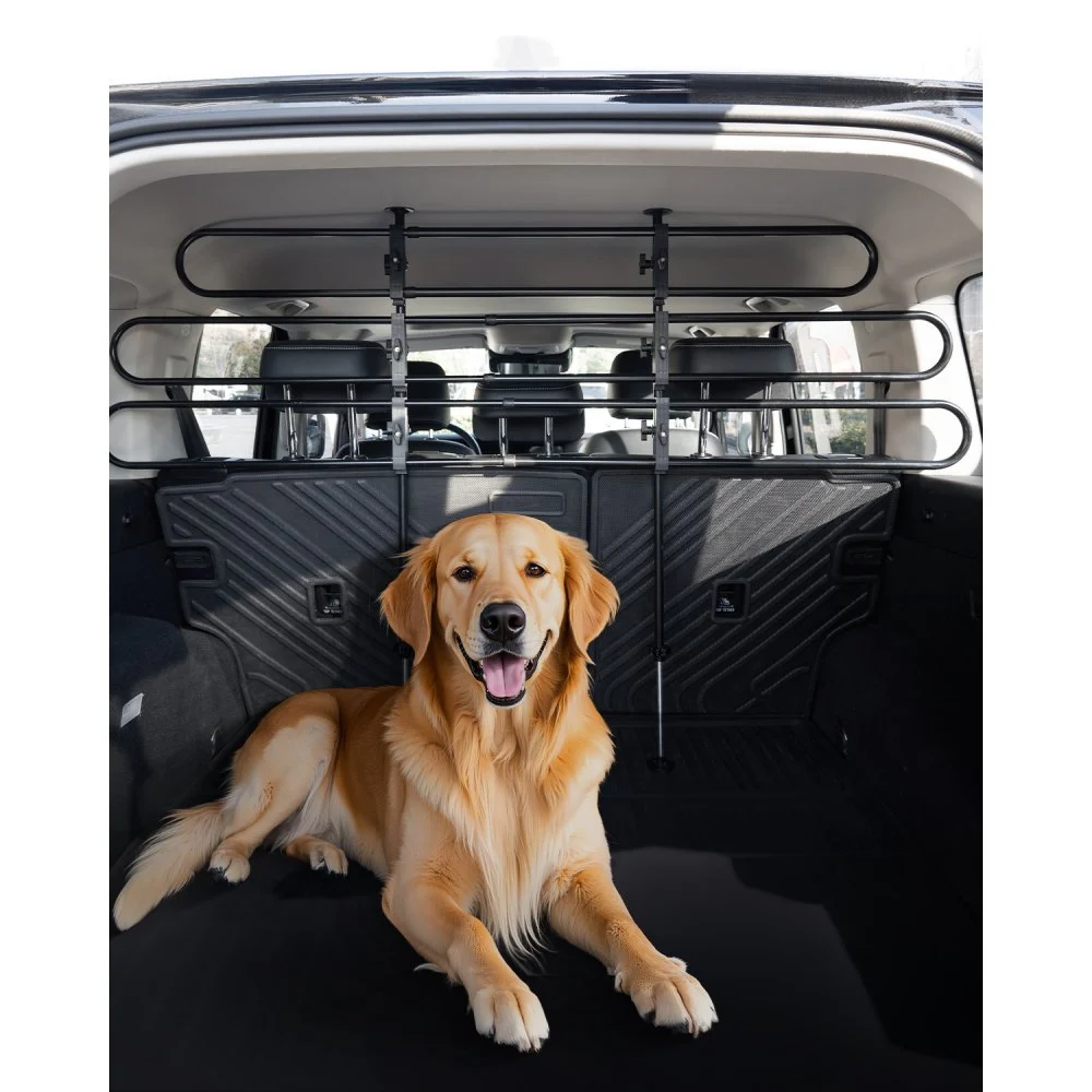 VEVOR Dog Car Barrier, Adjustable Universal-Fit Vehicle Pet Barrier for Cars, Trucks and SUVs, Easy to Install Dog Car Gate - Strong Metal Tubing Gate Divider, Keeps Pets off Passenger Seats, Black
