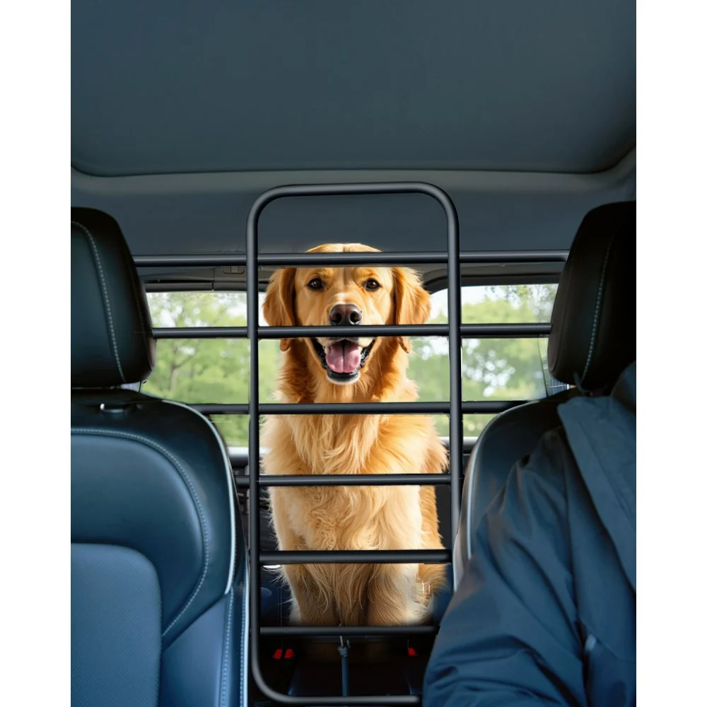 VEVOR Dog Car Barrier, Adjustable Universal-Fit Vehicle Pet Barrier for Cars, Trucks, SUVs, Moves with Your Vehicle, Tilt Slide Recline, Easy Install Dog Car Gate - Strong Metal Tubing Gate Divider