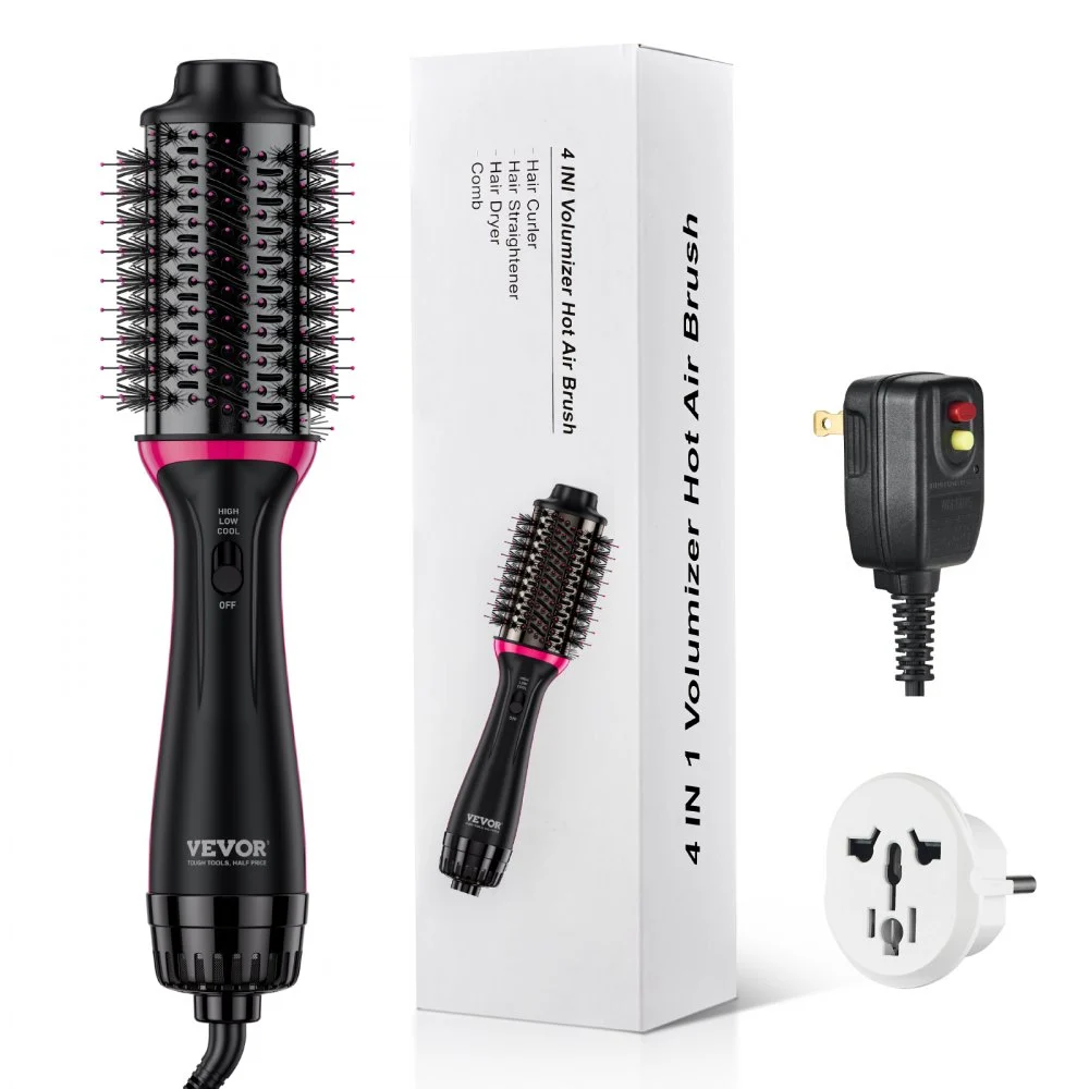 Clearance
VEVOR Hair Blow Dryer Brush, 4 in 1 Ionic Hair Styler and Volumizer with Electroplated Titanium & 2.56" Ceramic Coating Oval Barrel, Dual Voltage 110V/240V Hot Air Styling Brush for Salon Home Travel