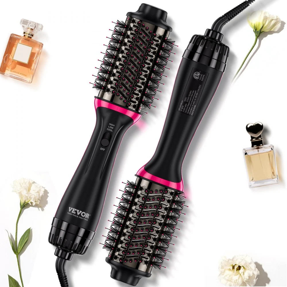 VEVOR Hair Blow Dryer Brush, 4 in 1 Ionic Hair Dryer Styler and Volumizer with Electroplated Titanium & 2.56" Ceramic Coating Oval Barrel, 3-Temp Hot Air Styling Brush for Drying Straightening Curling